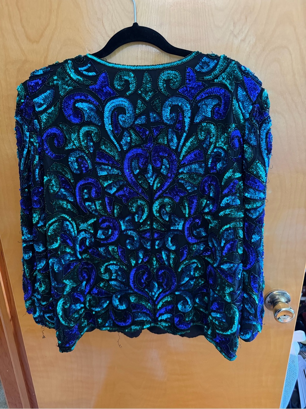 Laurence Kazar Sequined Swirl Jacket in Teal & Royal Blue - Picture 3 of 3